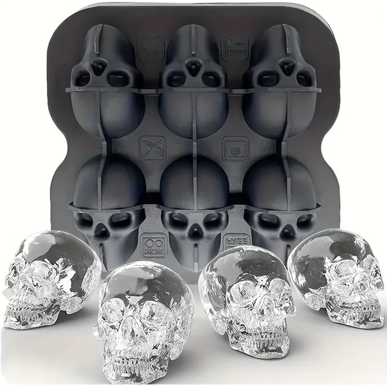 1 pc Halloween Skull Ice Cube Mold Silicone 3D Tray Whiskey Chocolate