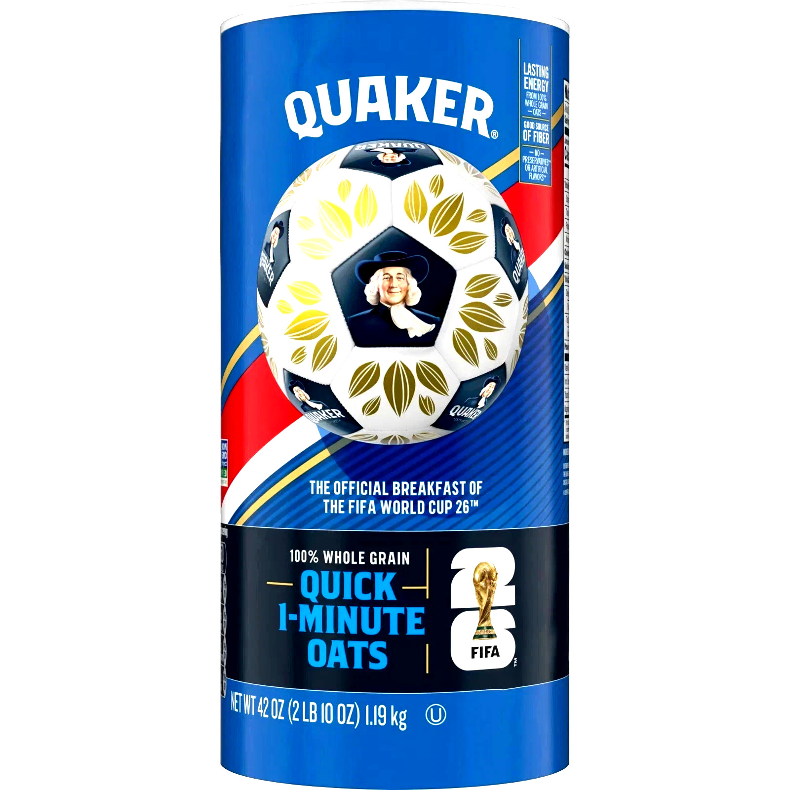 Quaker, Quick 1 Minute Oats, Oatmeal, Quick Cook Oatmeal, 42 oz Canister Dry Oat