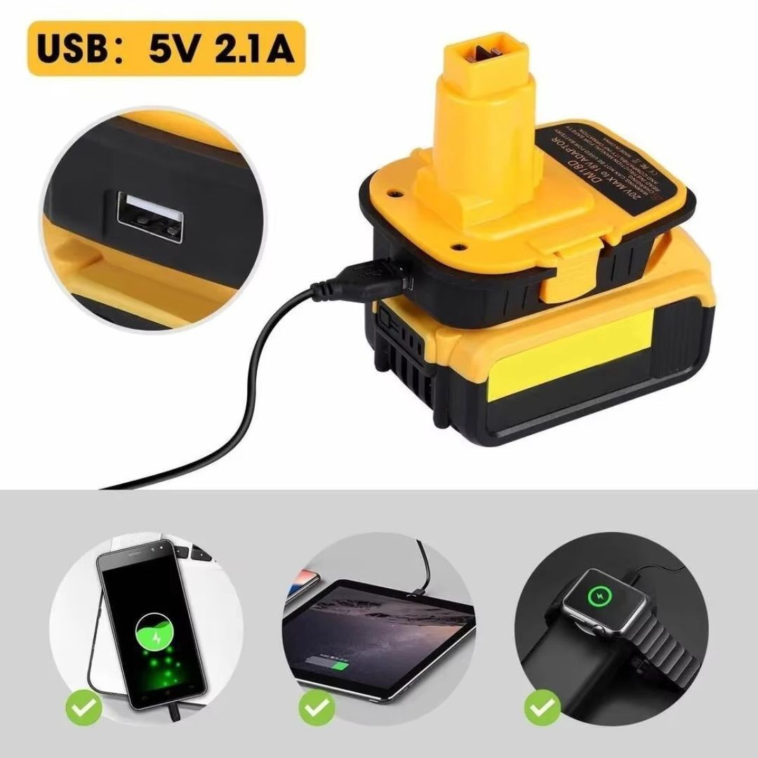 1 Pc Battery Adapter with USB Compatible with Dewalt 20V Battery,20V to 18V
