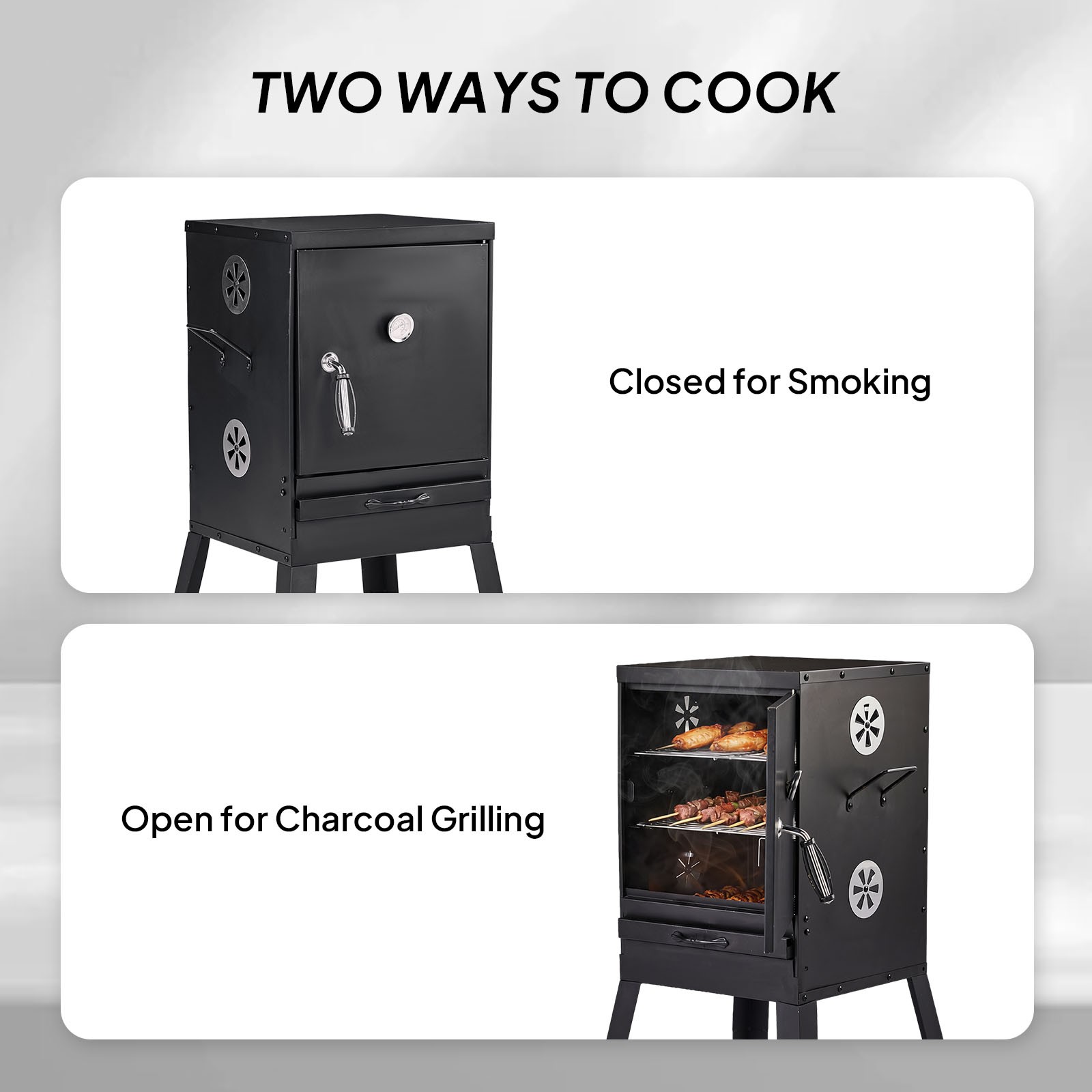 Charcoal Smoker BBQ Grill Vertical Smokers Portable Meat Cooker for Outdoor