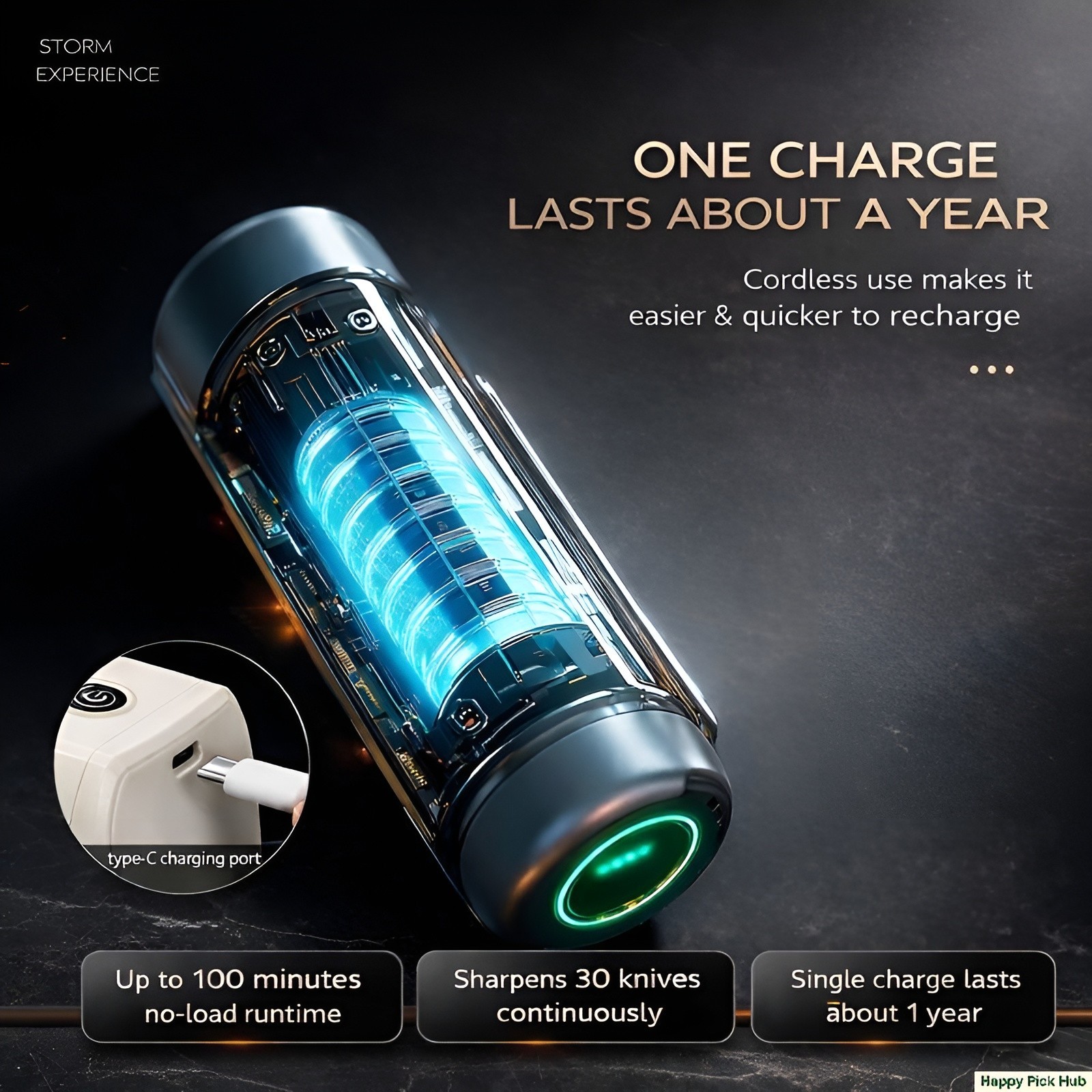 Cordless Electric Knife Sharpener 3 Stage Diamond Grinder USB Rechargeable