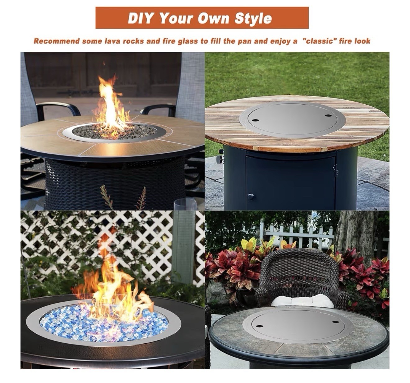 31” Round Stainless Steel Drop-in Fire Pit Pan Burner Kit w/ Cover