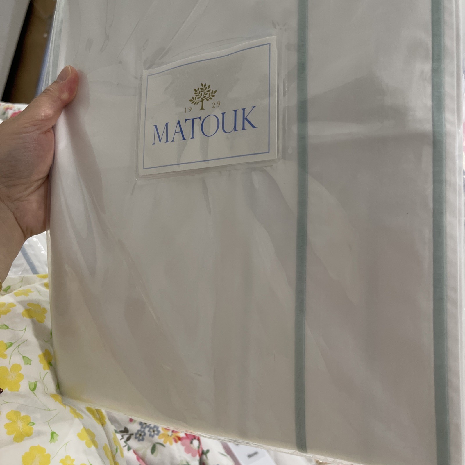 $261 Matouk Italy New 1pc KING Sham Ansonia 500TC Percale White/JADE ONE