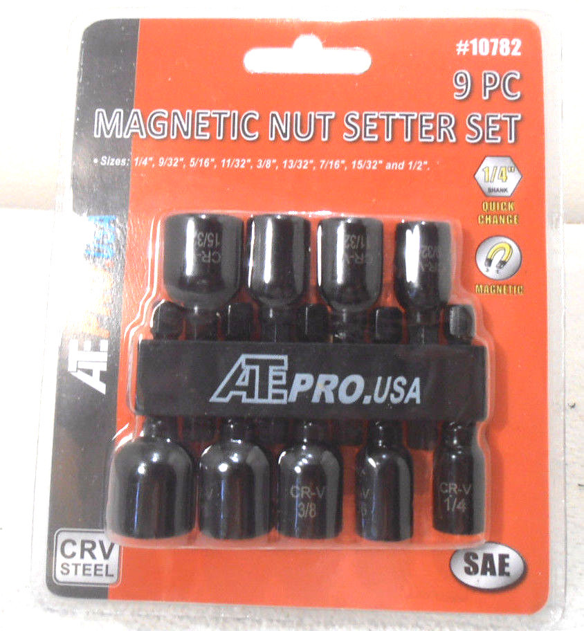 MAGNETIC NUT DRIVER SETTER 9 PC NEW 1/4″ TO 1/2″ x 2″ LONG 1/4″ QUICK CHANGE