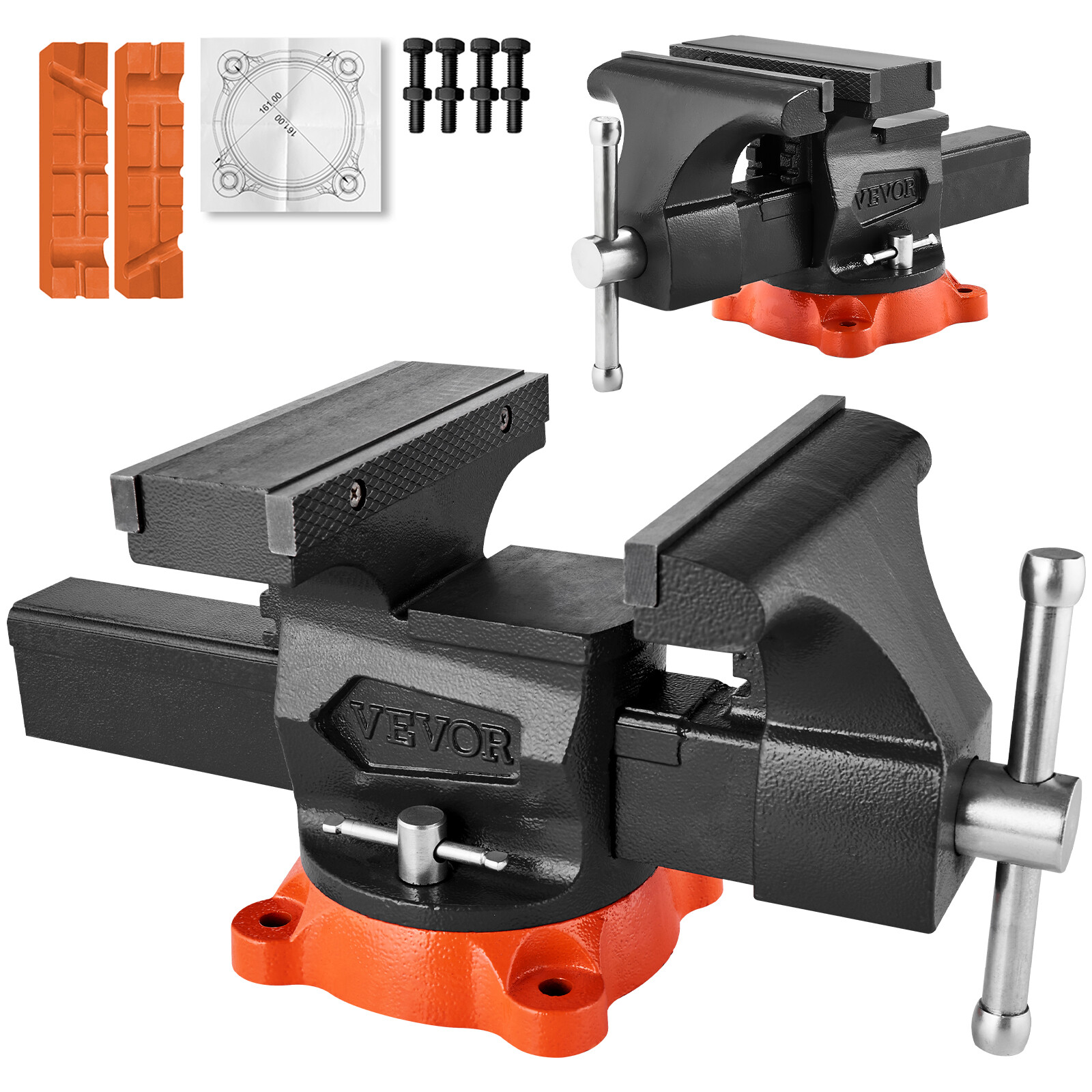 8″ Bench Vise Multipurpose Heavy Duty Ductile Iron Swivel Locking Base