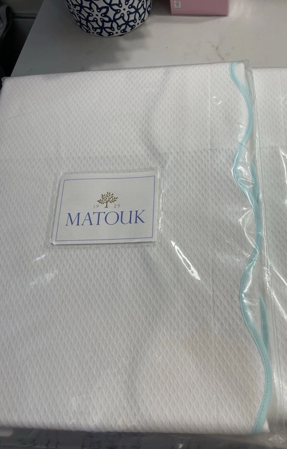 $180 Matouk NWT (1pc) Euro Sham Lanai 65% Cotton Lagoon Scalloped ONE SHAM