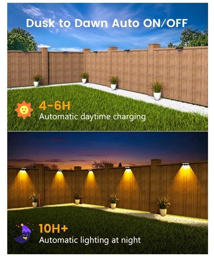 JOFIOS Solar Fence Lights Outdoor Waterproof Led, 8Pack,1300mAh, 6 Inch Solar…