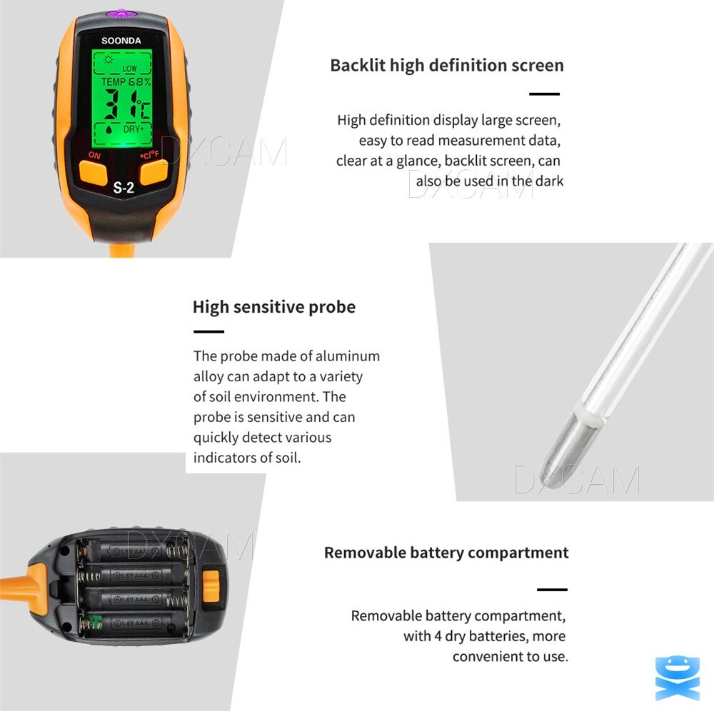5-in-1 Digital PH Soil Tester LCD Moisture Plant Water Temperature Test Meter