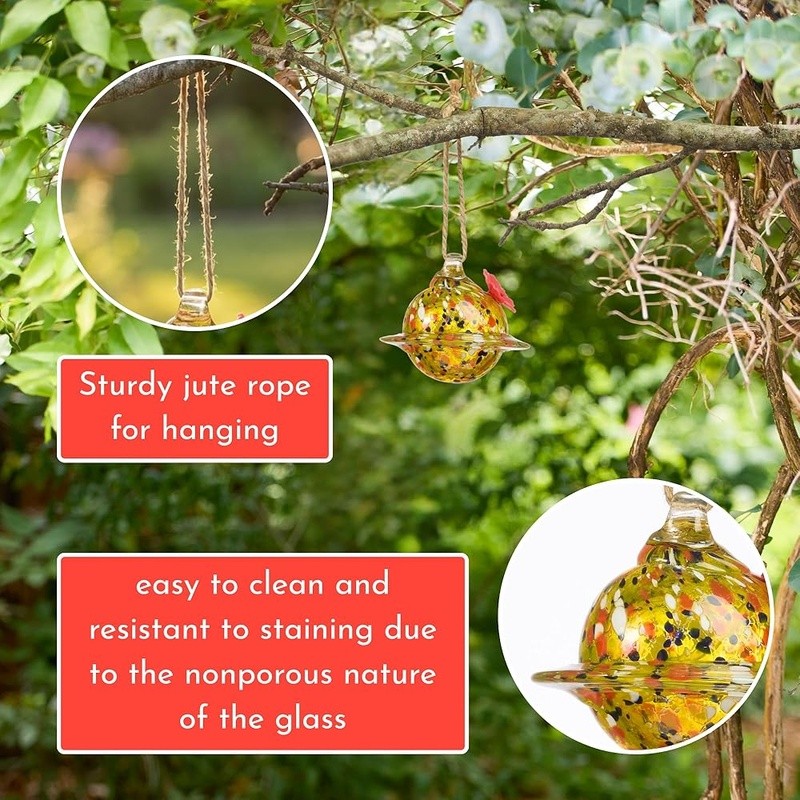 Artisan Glass Hummingbird Feeder Unique Design Garden Décor Easy Clean Reusable