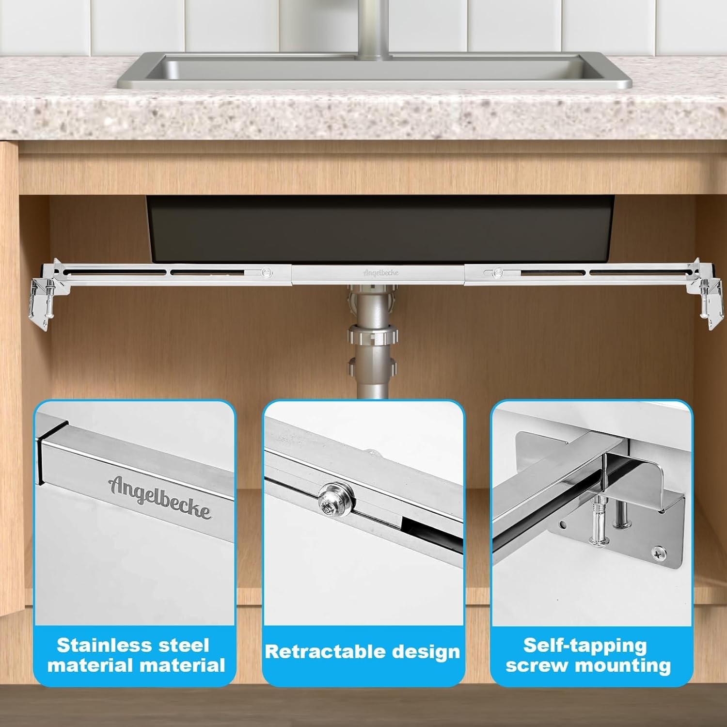 Adjustable Undermount Sink Support 28-37″ 900LB Heavy Duty for Kitchen