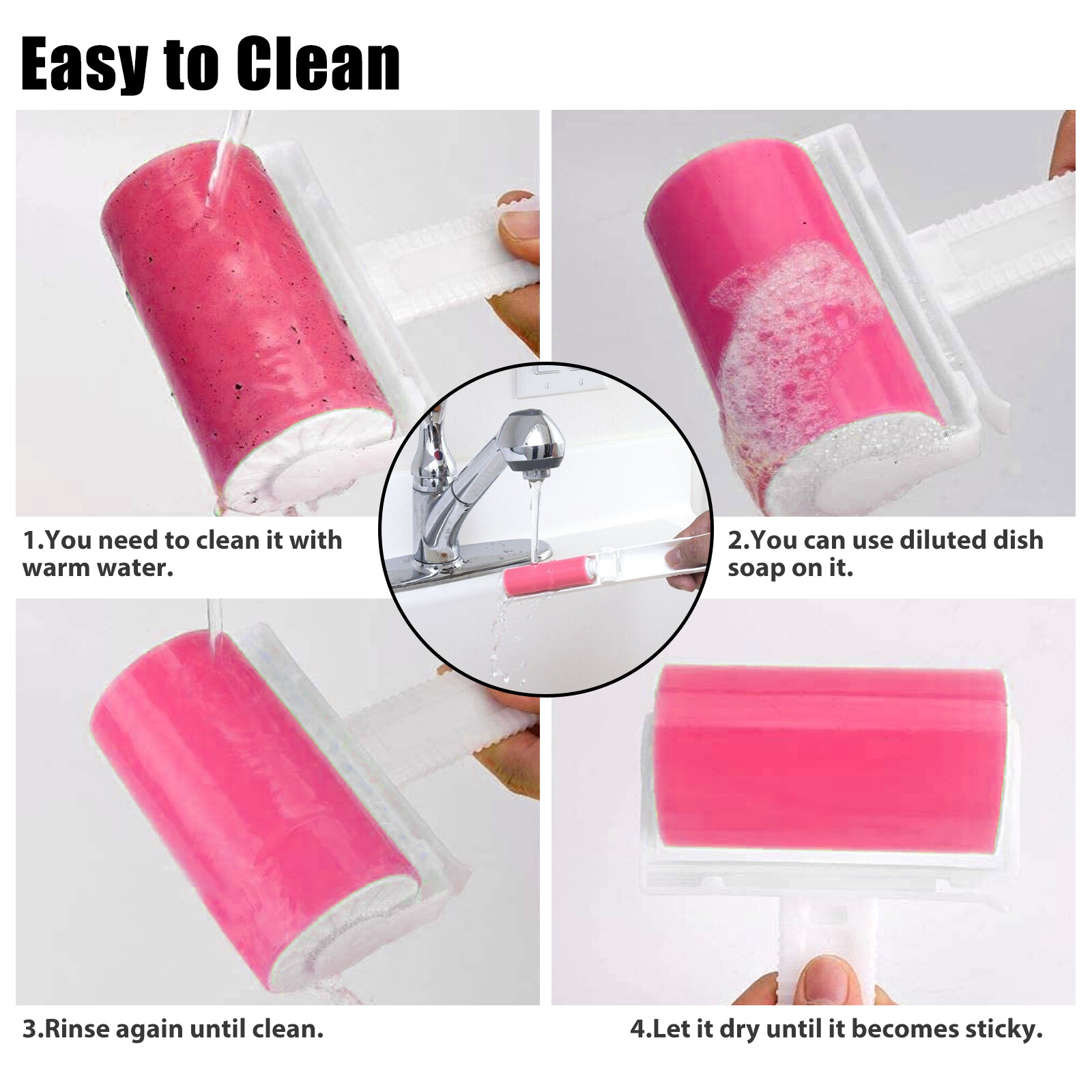 Sticky Lint Roller Clean Pet Hair Remover Washable Reusable Set of 2 Travel Size