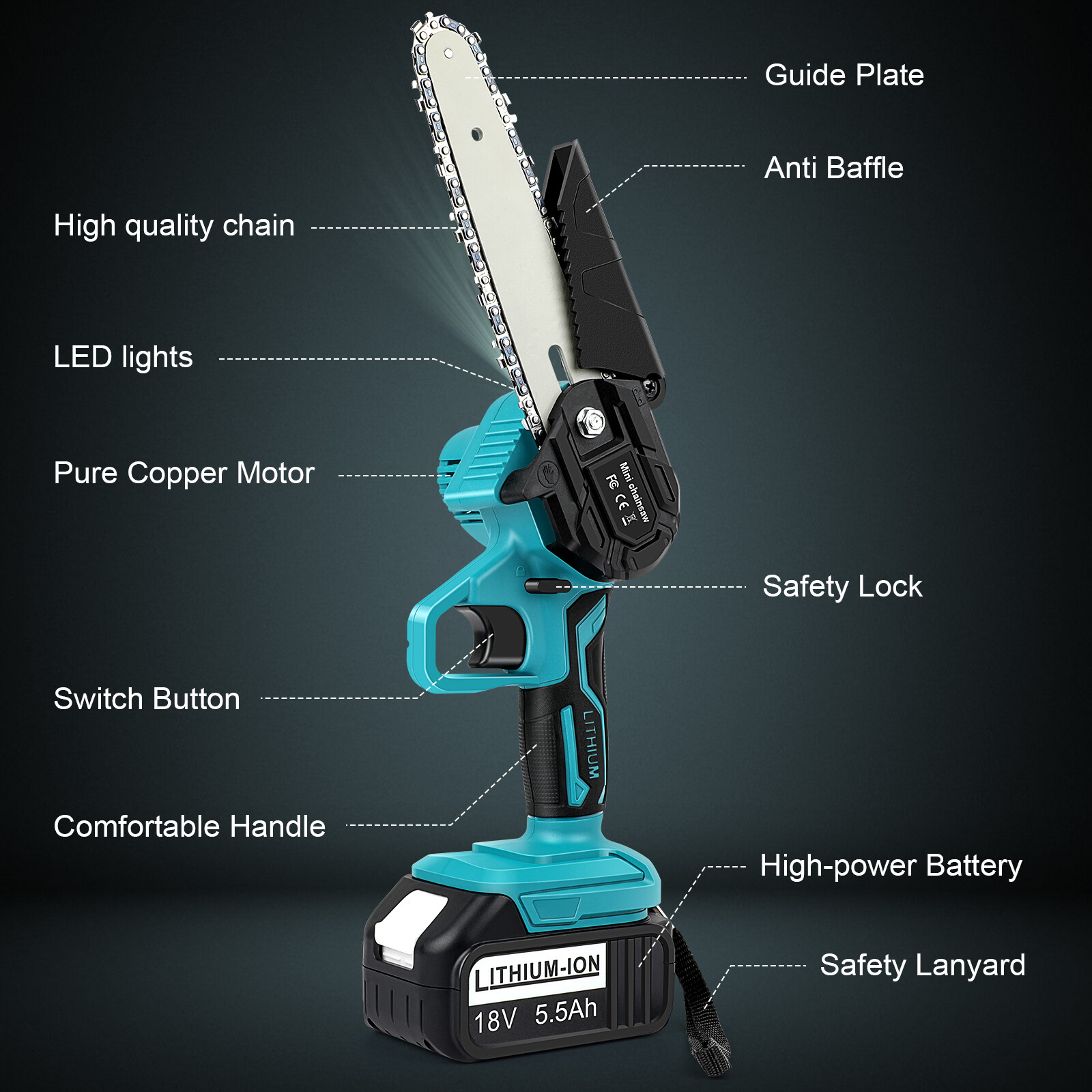 4+6″ Electric Mini Chainsaw Cordless Handheld Saw 2 Battery + 4 Chain for Makita