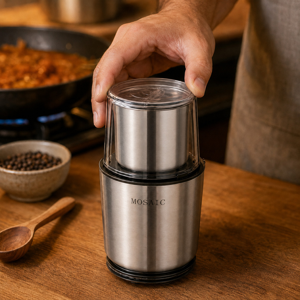 MOSAIC Electric Coffee & Spice Grinder 300W 2 Removable Cups Stainless Steel