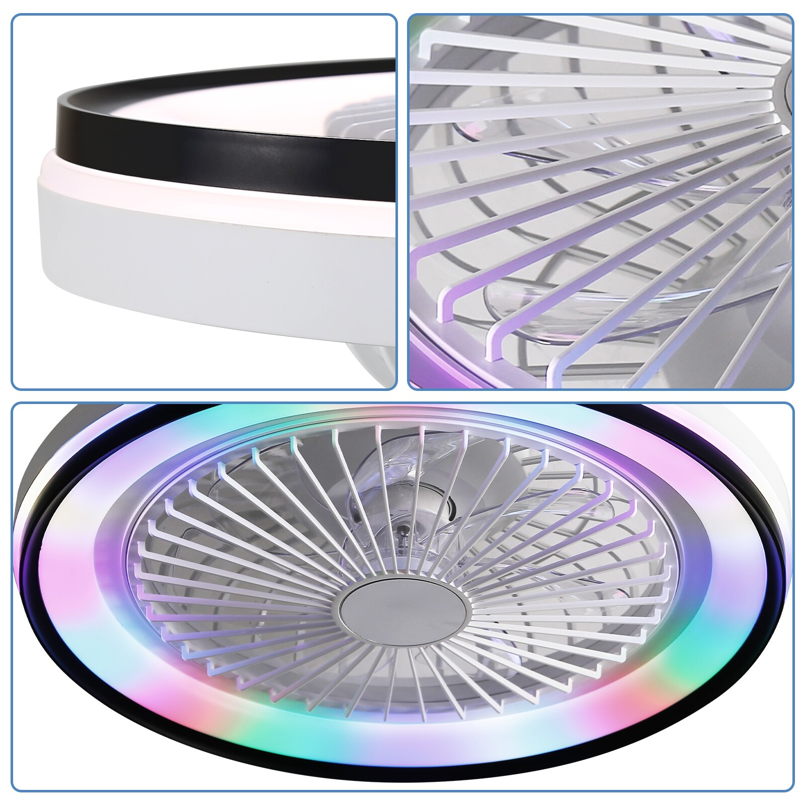 19in Flush Mount LED Ceiling Fan with RGB Light Remote & APP Control Fan Light