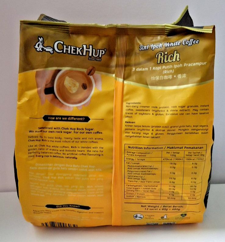 1 Package Malaysia Chek Hup Ipoh White Coffee – 12 Sachets ~ new never opened