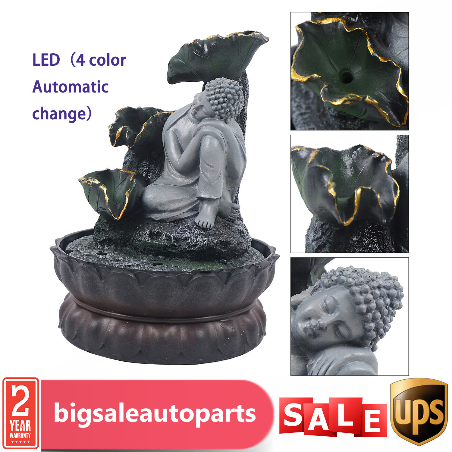 Tabletop Water Fountain Zen Meditation Indoor Waterfall Feature with LED Light