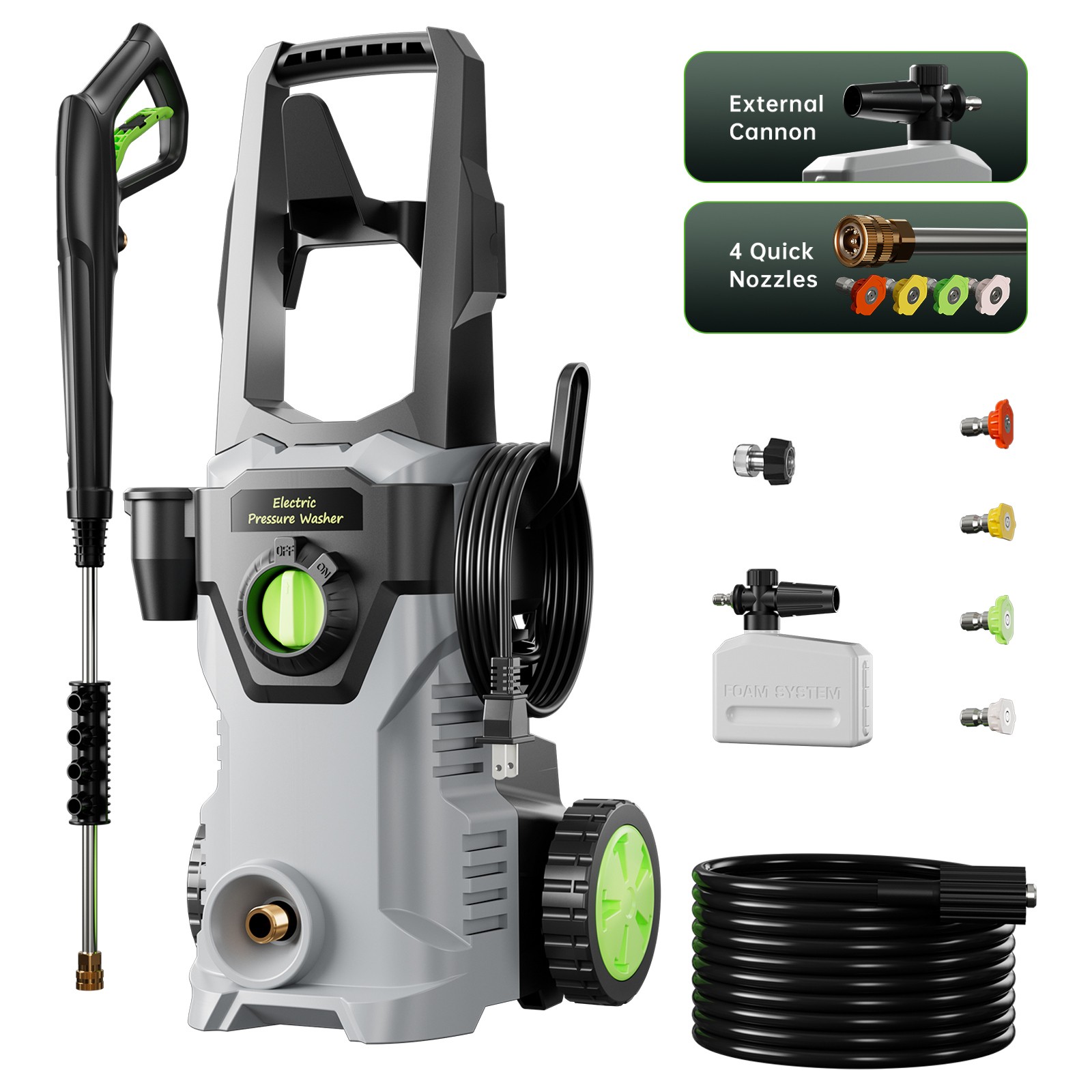 Electric Pressure Washer 4 Quick Nozzles High Pressure Cleaning Machine Portable