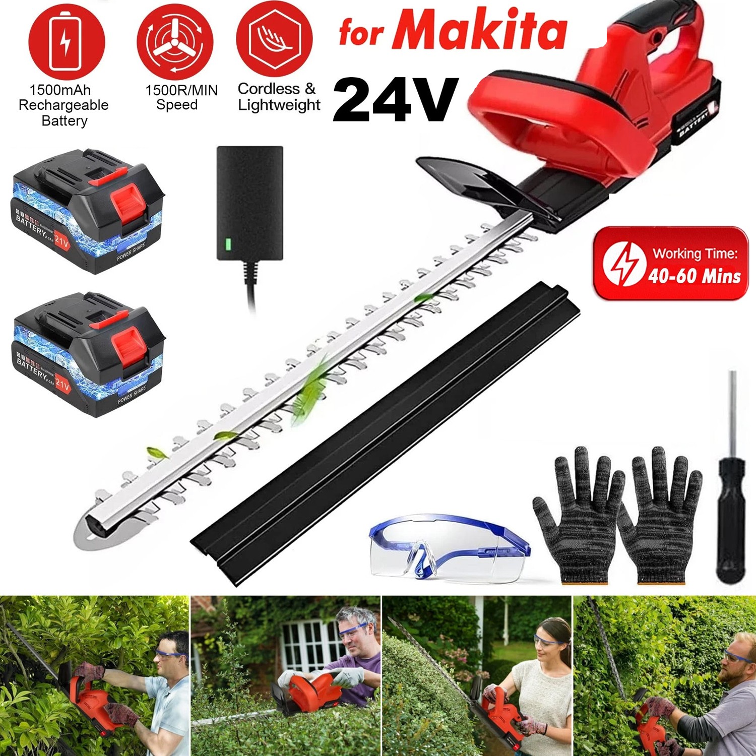 22” Electric Hedge Trimmer Cordless Power Hedge Trimmer with 2Battery & Charger