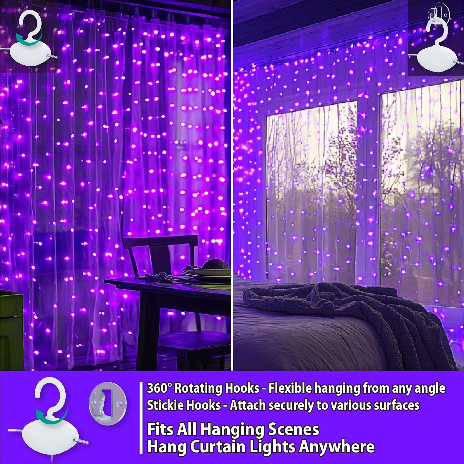 300LED Fairy Curtain Lights, 9.8×9.8Ft USB Plug-in 8 Modes Christmas String H…