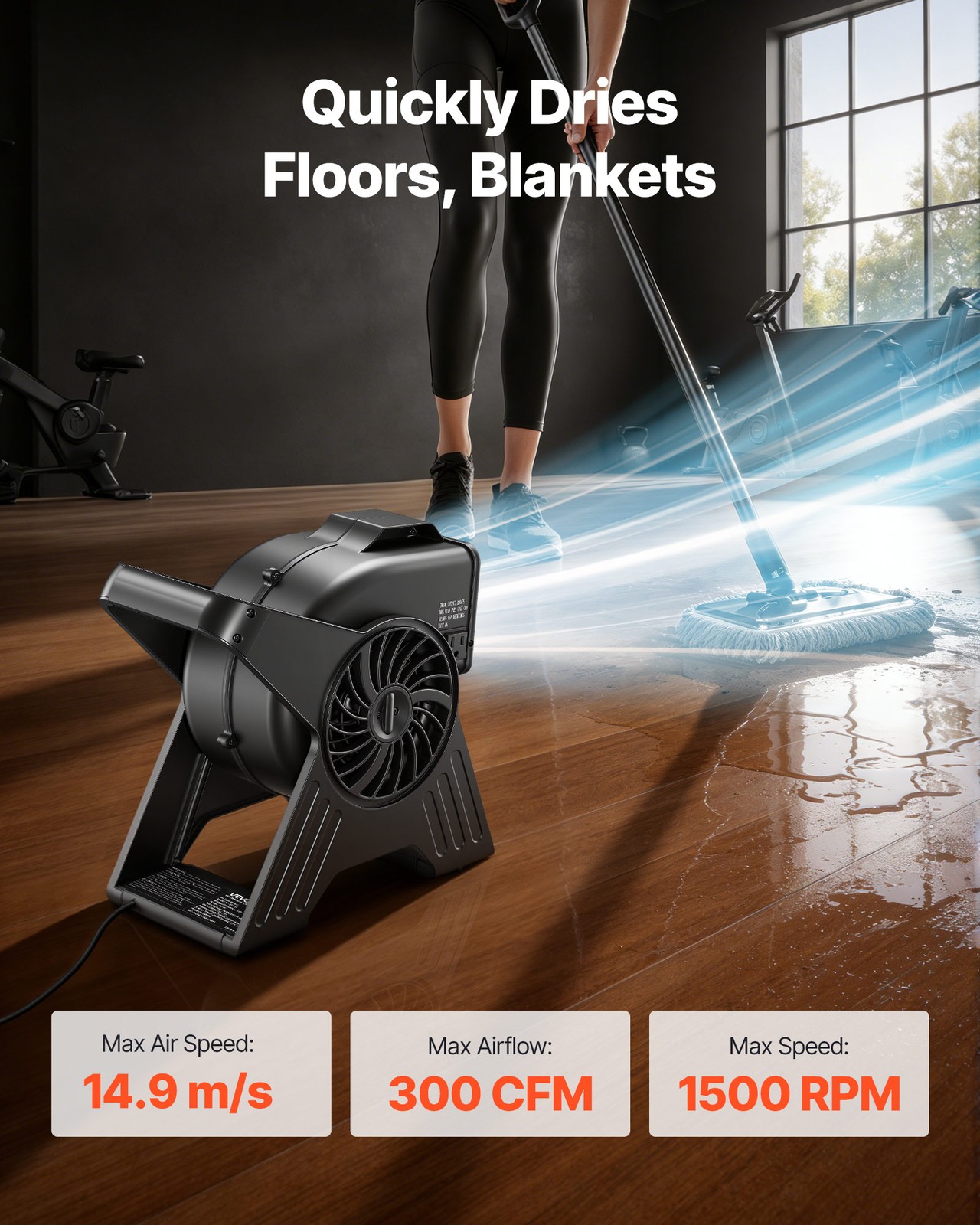 VEVOR 13 in Blower Portable Utility Floor Fan 300 CFM for Drying Dehumidifying