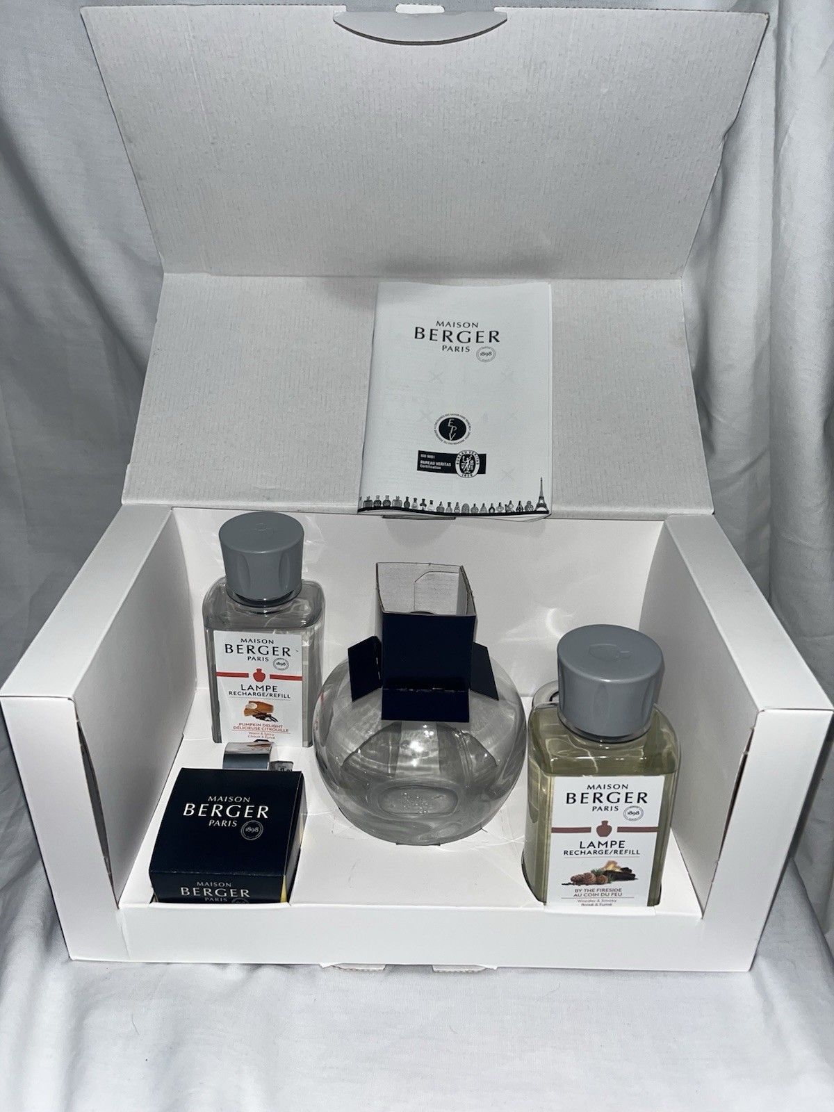 NEW! Lampe Berger Maison Paris Clear Round Glass Lamp Gift Starter Set Refill