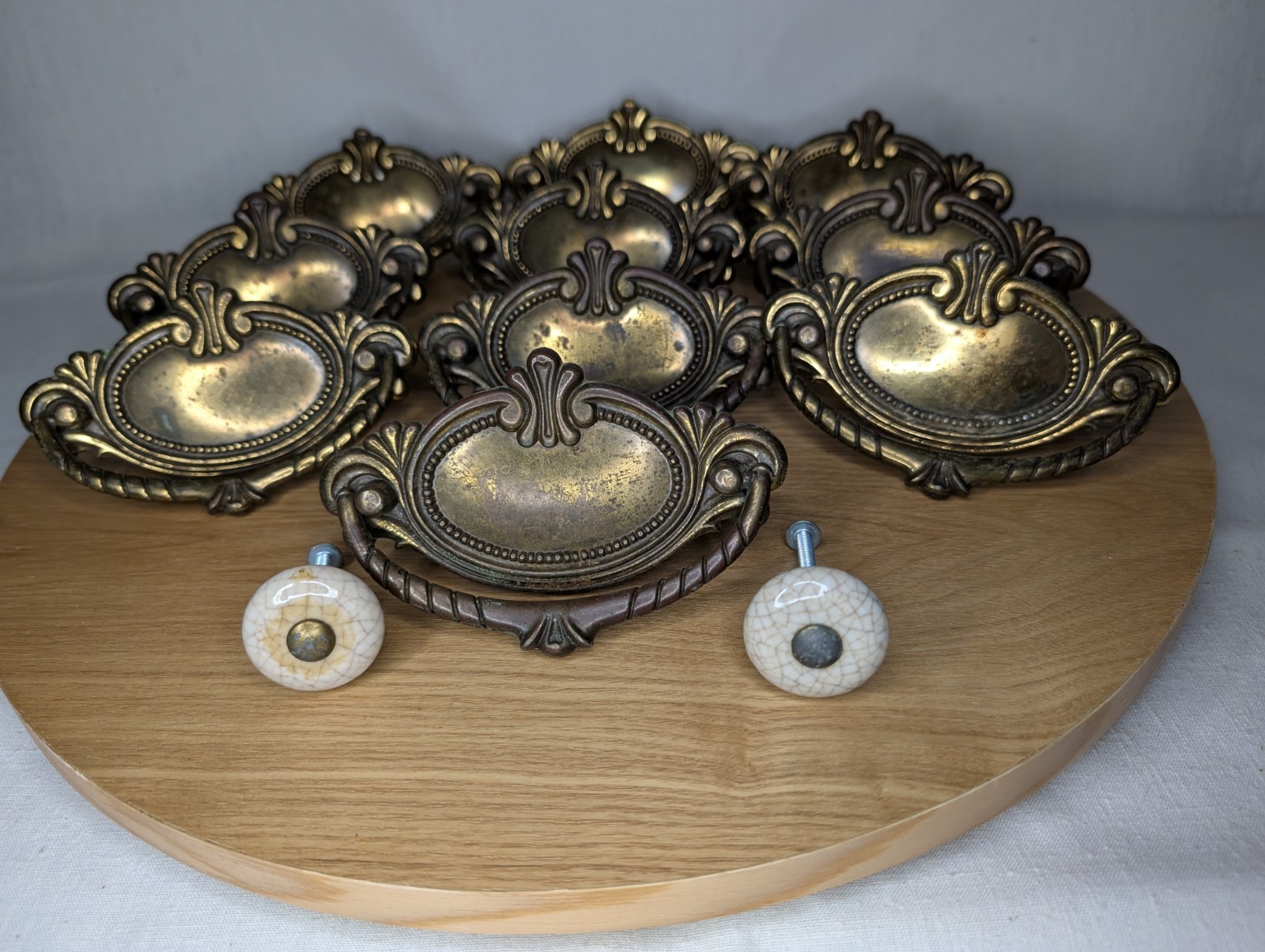 Set 12 Solid Brass Dresser Drawer Hardware Handles Knobs 1987 BPC 21255 WINT. P