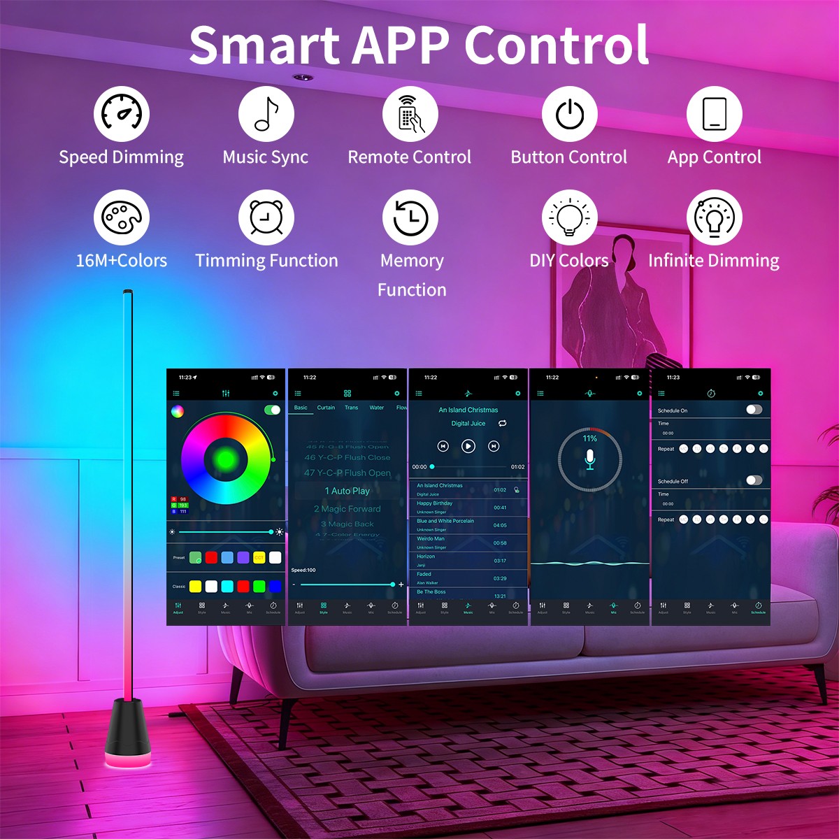 2pc 56″ Smart LED Floor Lamp RGB Remote & APP Control Music Sync Corner Lighting