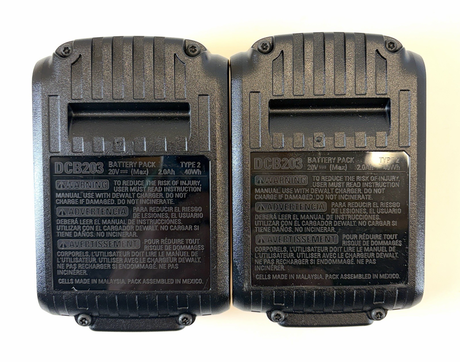 DeWalt 20V Max 2 Ah Batteries Lithium Ion Genuine OEM 2 Pack Model DCB203