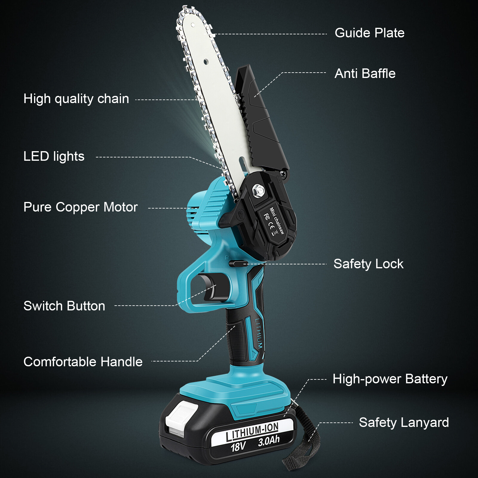 4+6″ Electric Mini Chainsaw Cordless Handheld Chain Saw Wood Cutter+2 Batteries