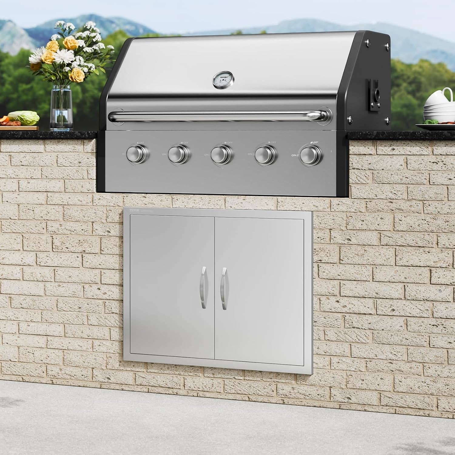 Modern 31W x 24H BBQ Access Door in Stainless Steel, Ideal for Grilling Stations
