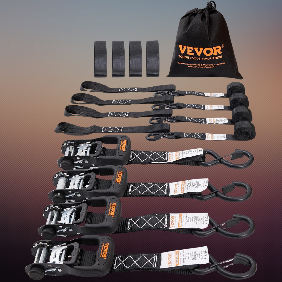 VEVOR 4 Pack Ratchet Tie Down Straps 5208 lbs 1.6″ x 8′ Heavy Duty for Cargo