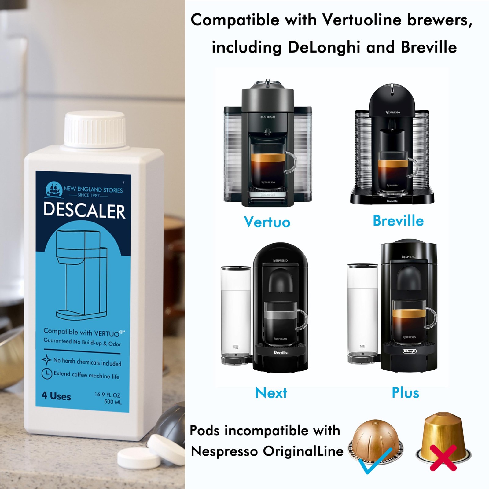 12 Months Supply Descaling Compatible with Vertuo, Odorless Coffee Brewer Mac…