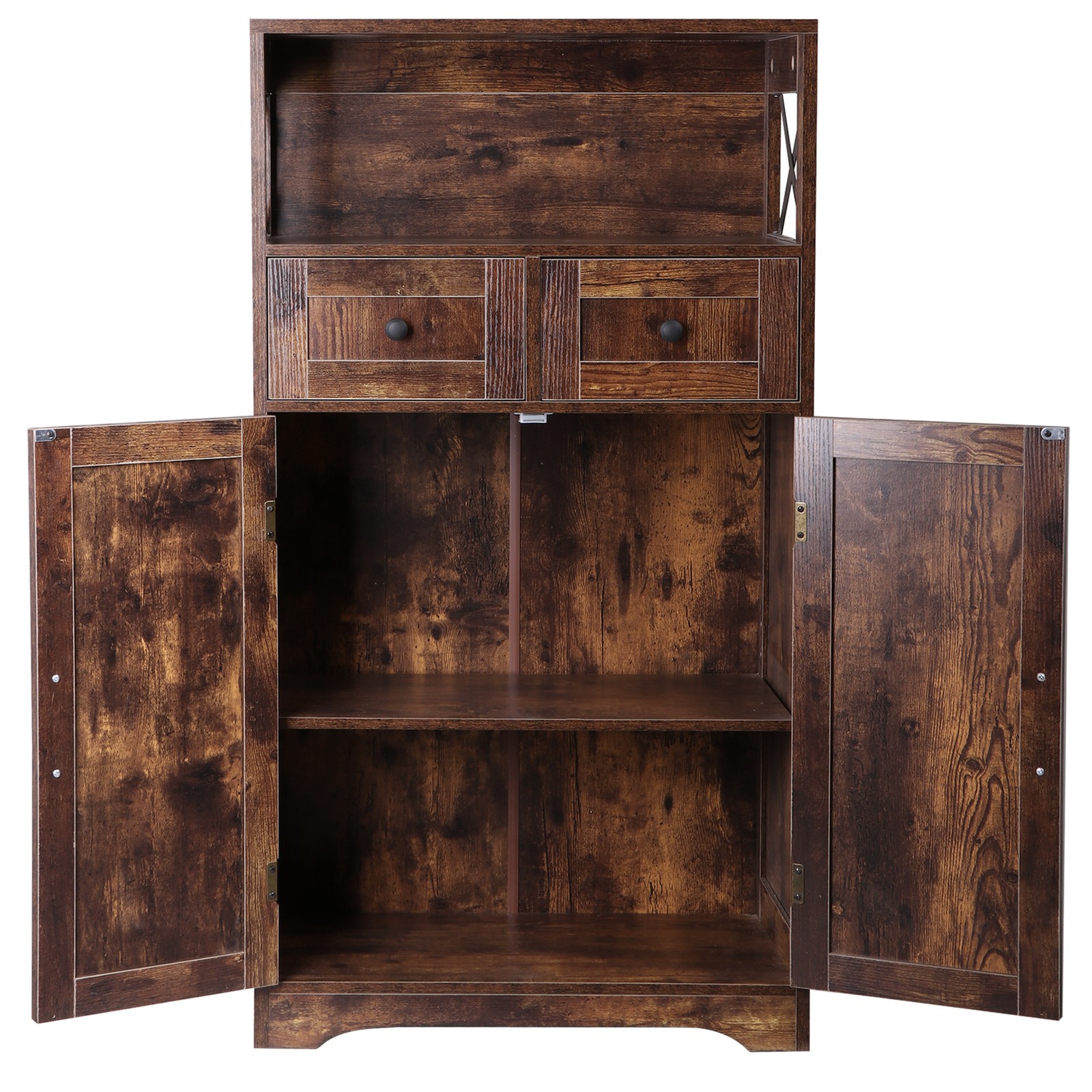Brown Storage Cabinet with Doors & Drawers Freestanding Kitchen Pantry Cabinet