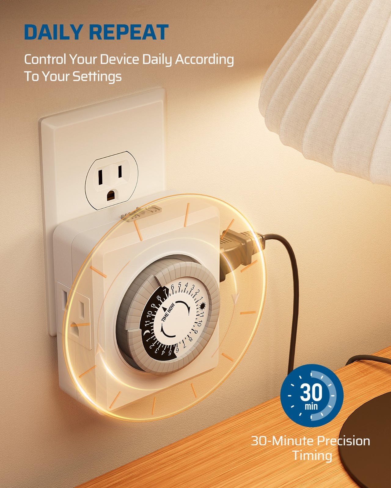 DEWENWILS 24-Hr Mechanical Light Timer 2-Pack, For Lamps, Christmas Lights, ETL