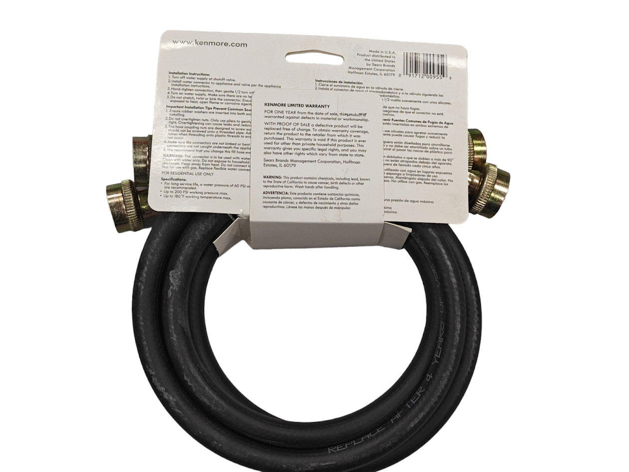 Kenmore 59025 4′ Rubber Universal Washing Machine Hose – 2 Pack Polyester