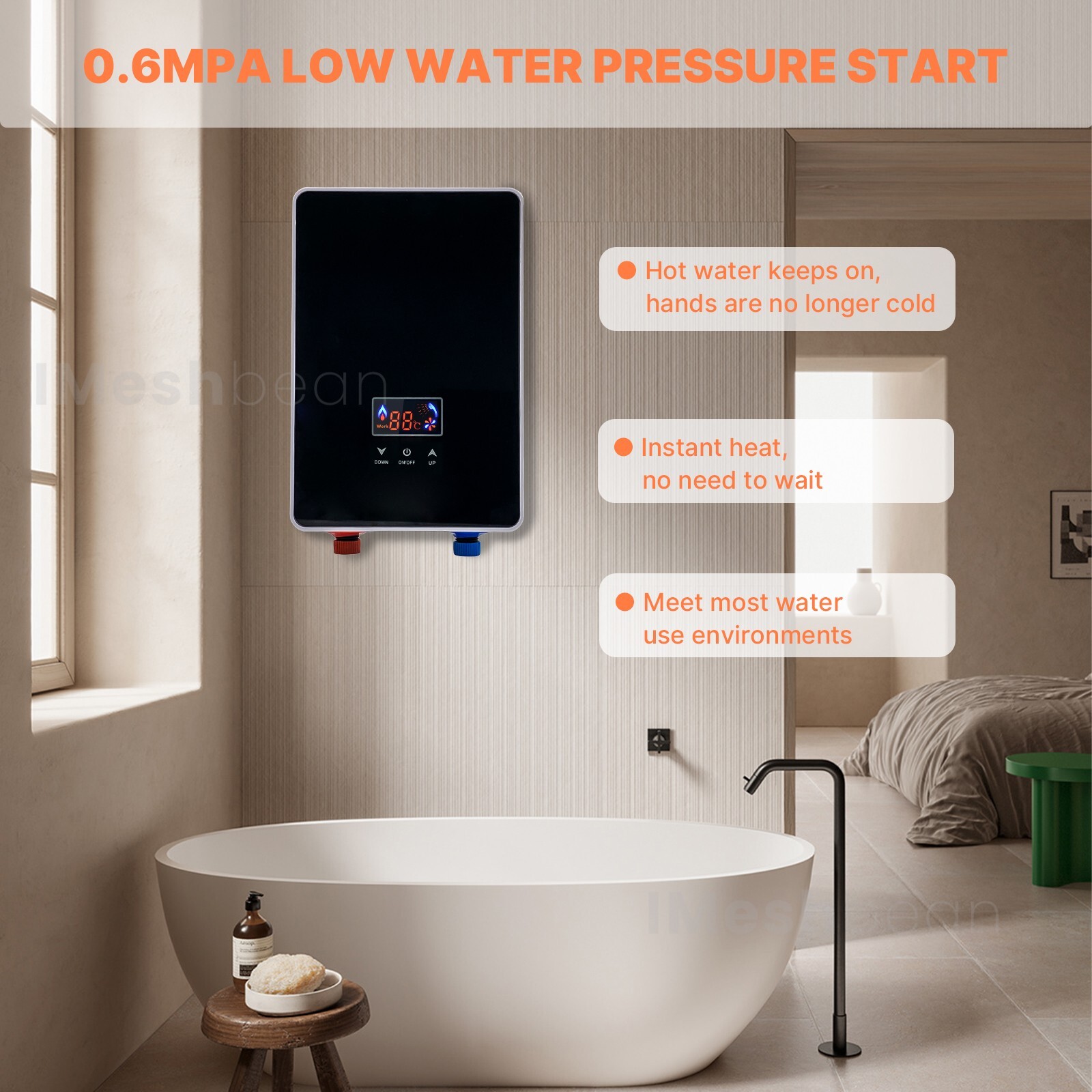 6500W 220V Kitchen Electric Hot Tankless Water Heater Instant Boiler w/Shower US