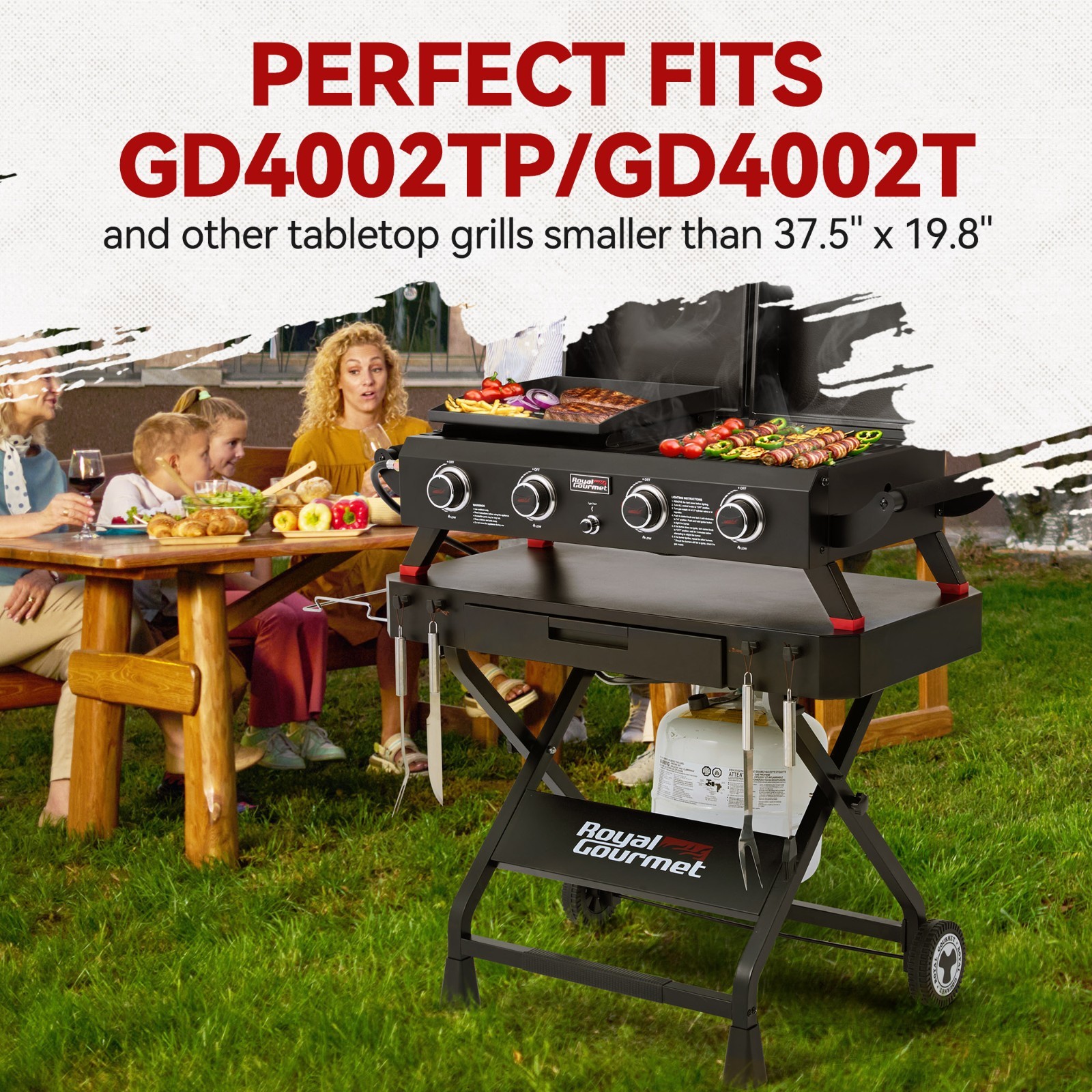 Royal Gourmet Portable Collapsible Grill Stand, Folding Grill Cart Trolley