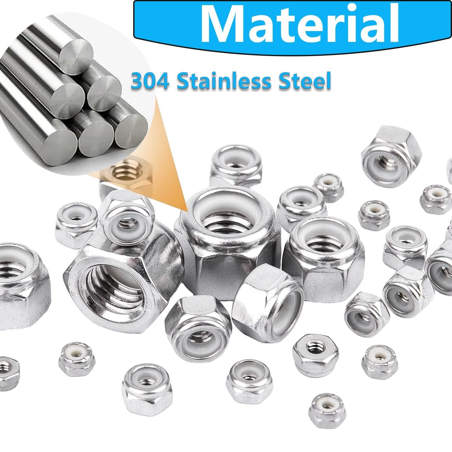 8-32 Nylon Insert Hex Lock Nuts,Hincell 110pcs 304 Stainless Steel Locknuts, …