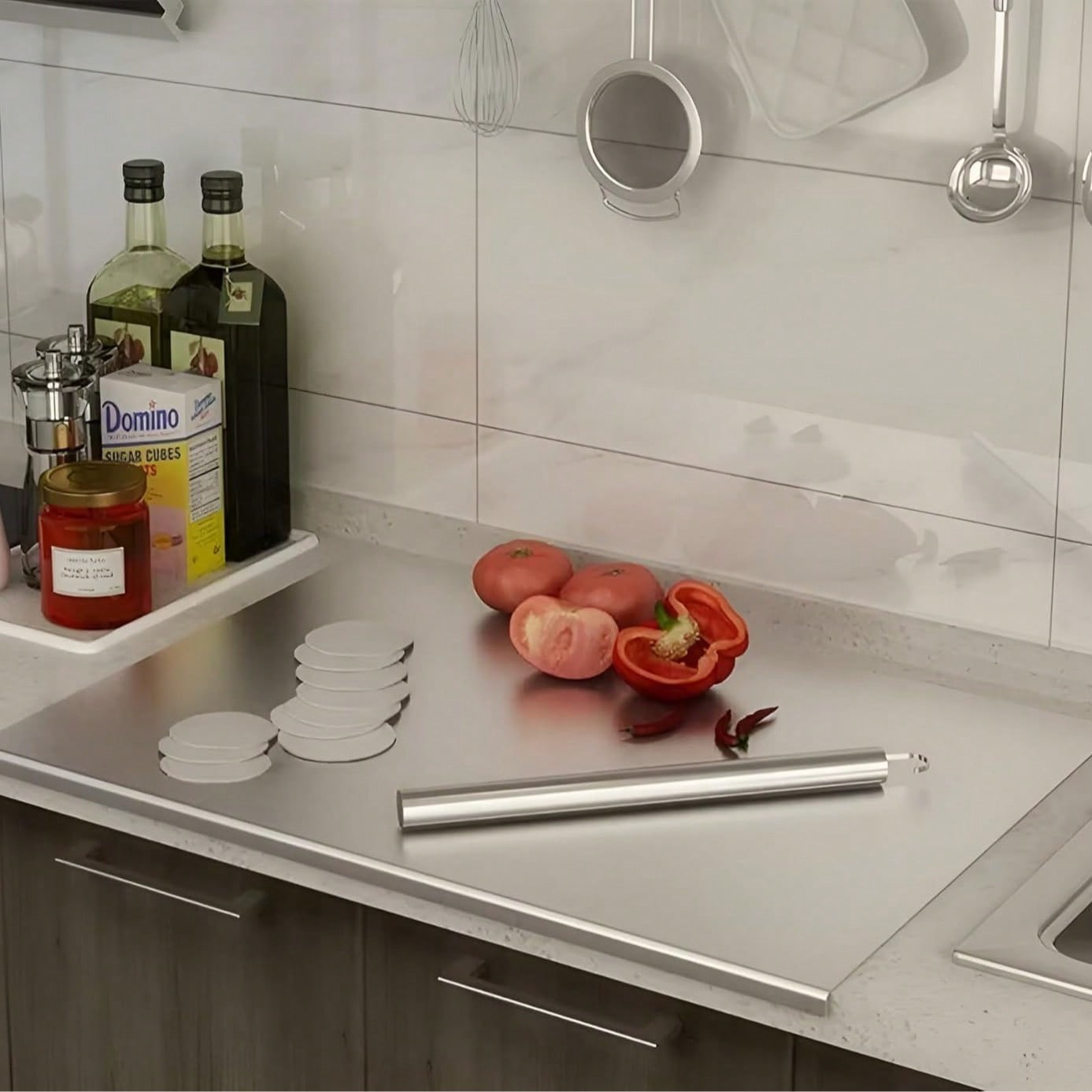 304 Stainless Steel Chopping Board Large with Lid Non Slip for Kitchen Counter