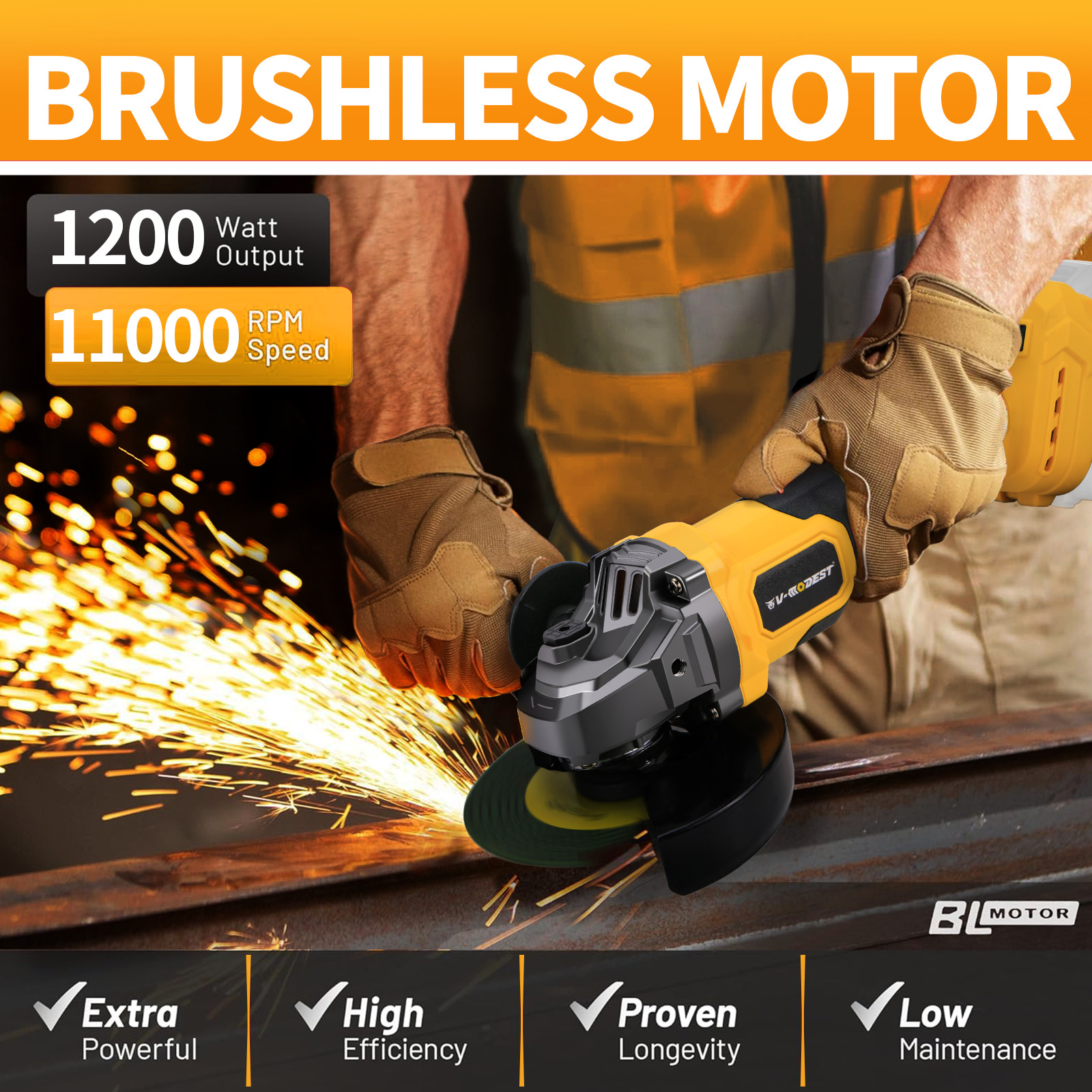 Cordless Angle Grinder For Dewalt 20V Battery 4-1/2″ to 5″ w/5 cutting blade