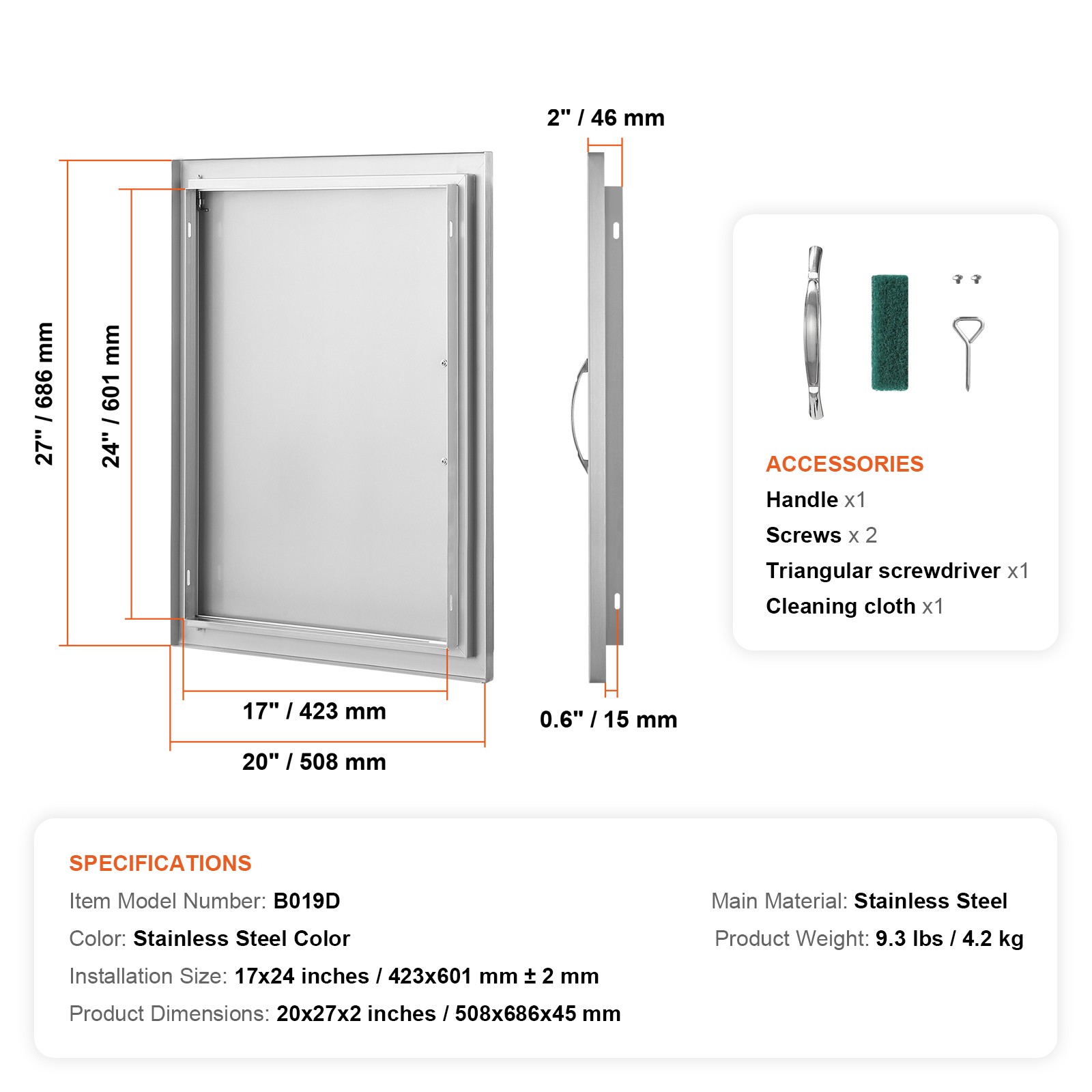 Uimoso 20×27 Inch BBQ Island Access Door Outdoor Kitchen Door Stainless Steel