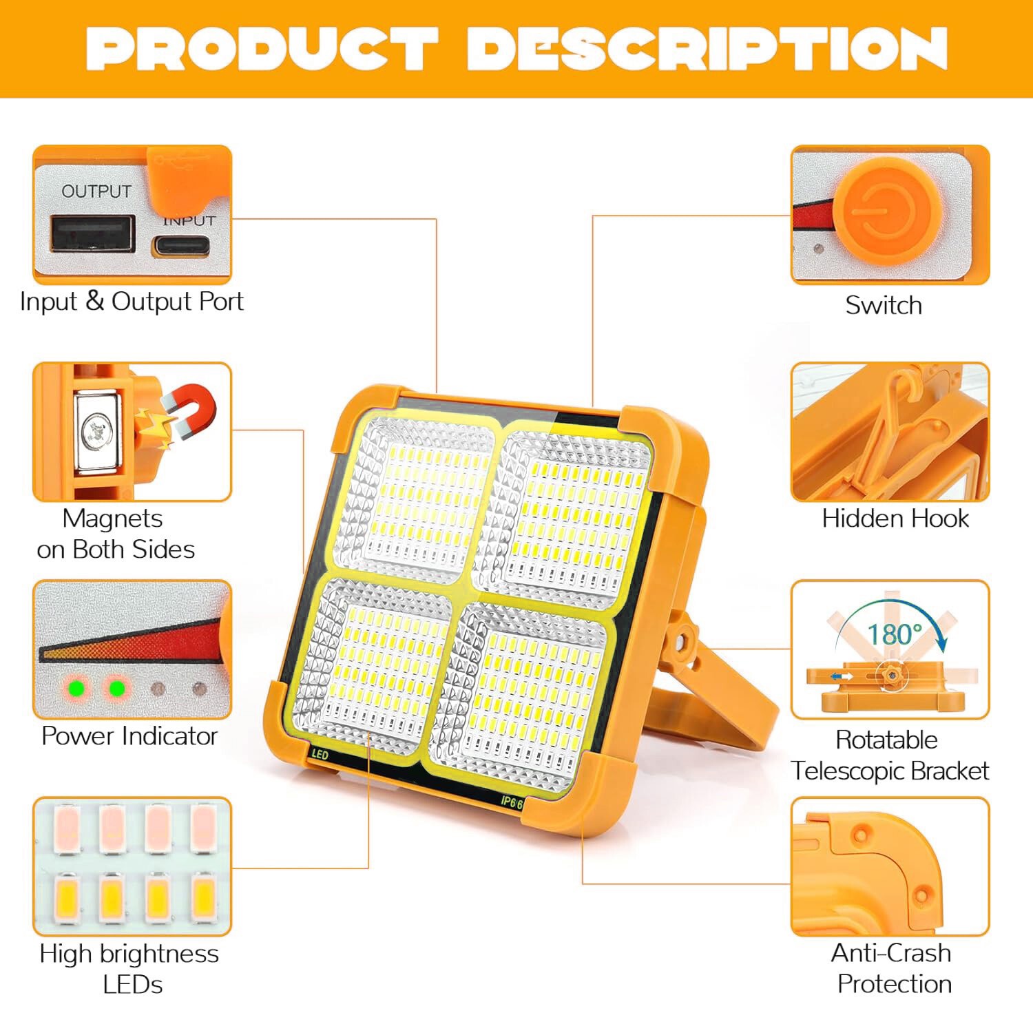 Portable Solar Rechargeable Work USB Light Outdoor Camping Security Lamp