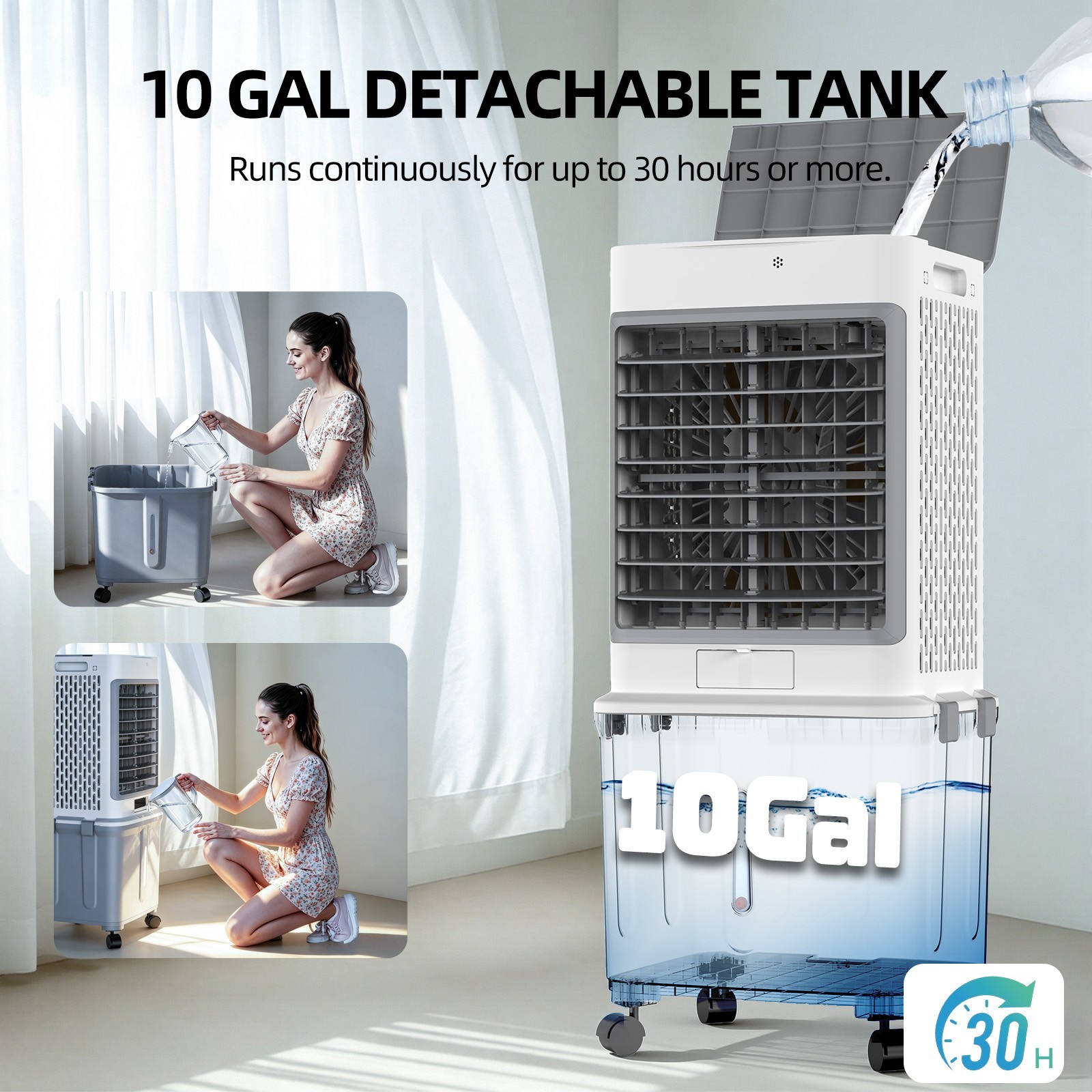 Evaporative Air Cooler Remote Timer 2800CFM Swamp Cooler Fan 10 Gal Water Tank