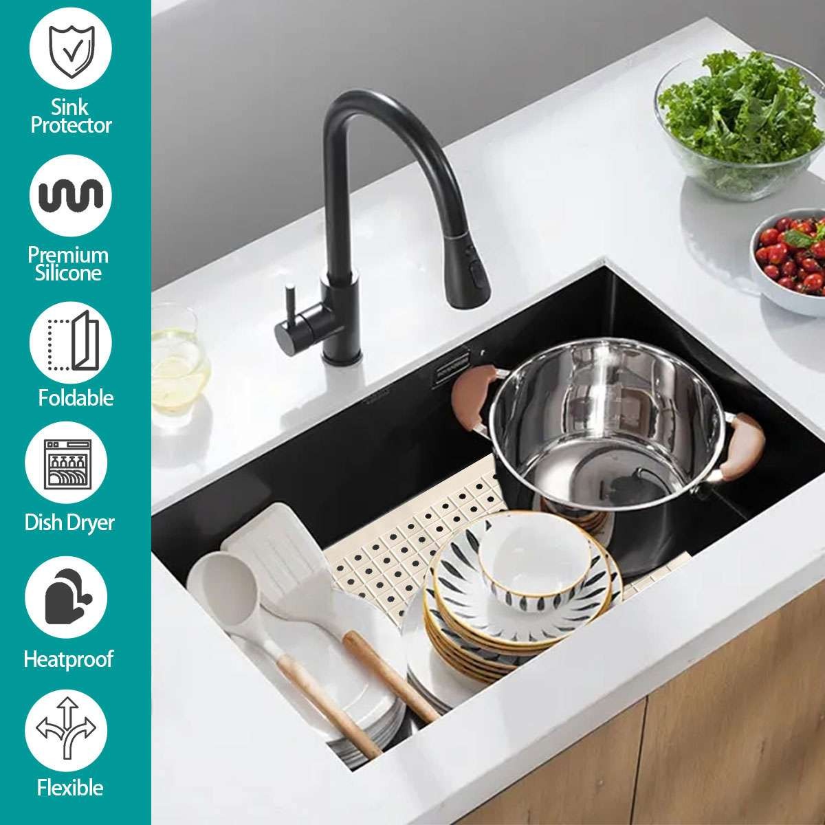 2 Pack Kitchen Sink Mat Drain Pad Protector 10″ x 12″ Non-Slip Rubber Durable