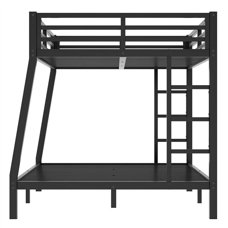 Metal Full XL over Queen Bunk Bed W/Ladder For Teens Adults Space-Saving Black