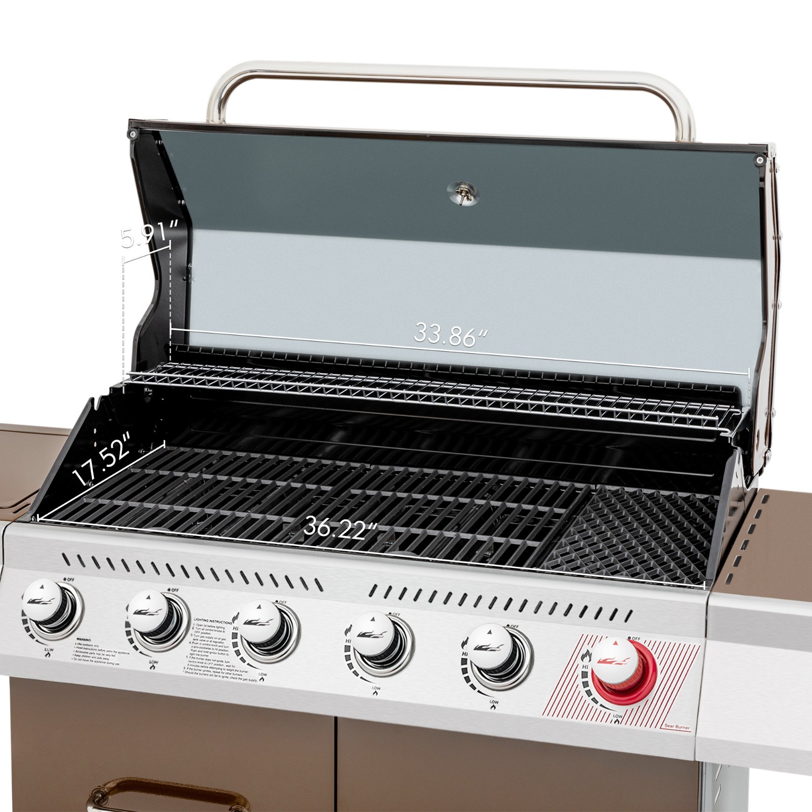 Royal Gourmet GA6402C 6-Burner BBQ Liquid Propane Gas Grill ,74,000 BTU, Coffee