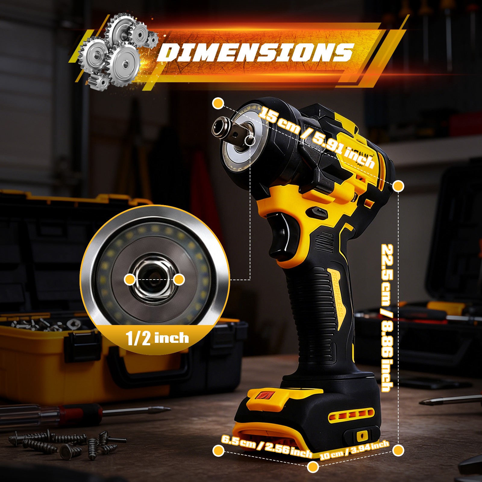 800N/m Brushless Electric Impact Wrench 1/2 Inch For Dewalt 18V 20V Battery