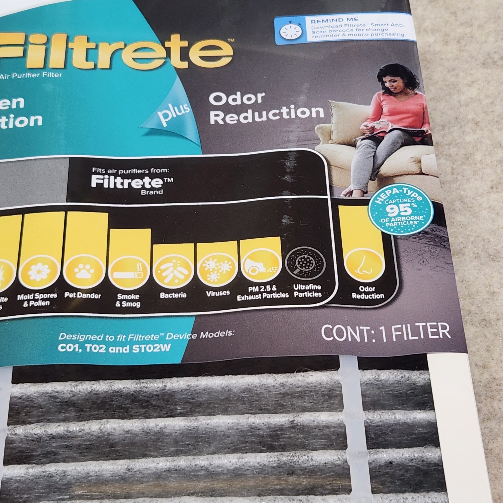 2 Pack Filtrete F1 Air Purifier Filter Replacement HEPA-Type Allergen Odor NEW