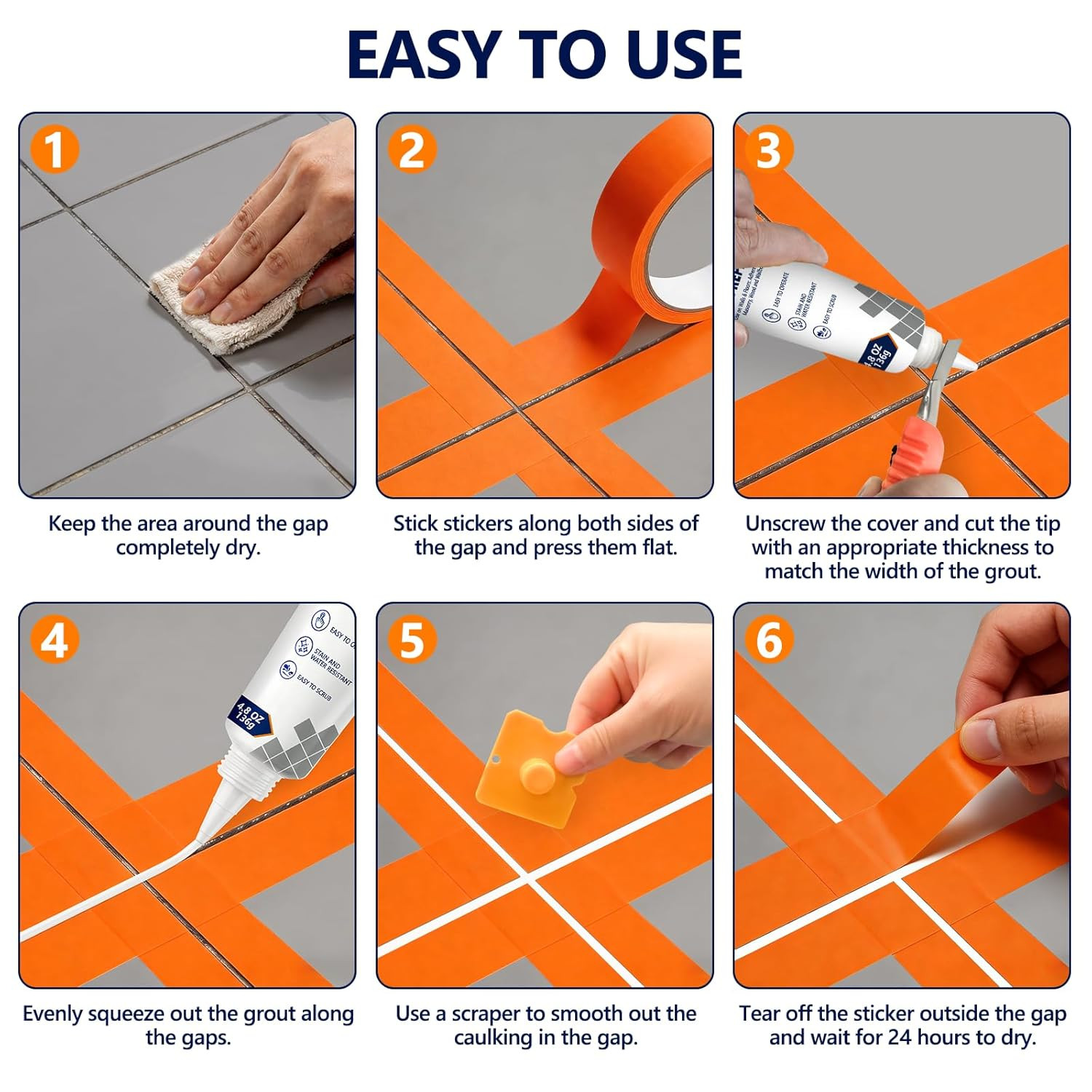 Tile Grout Repair Kit, 4 Pack Fast Drying Grout Filler for Shower, Bathroom & Ki