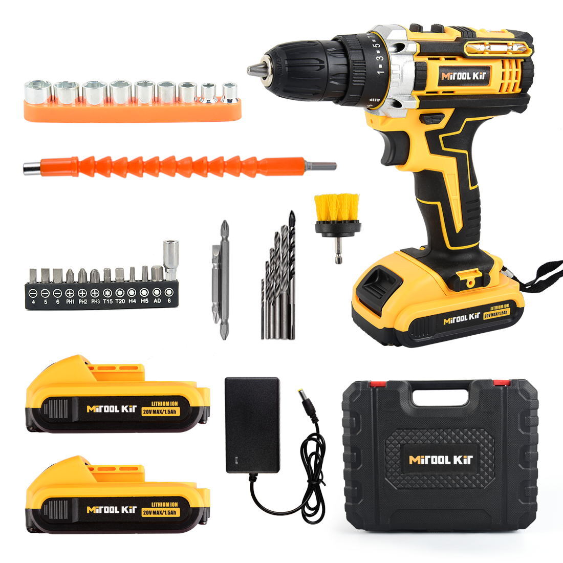 20V Electric Screwdriver Rechargeable Kit Cordless Drill Drill Driver Bits Set